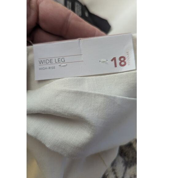 New Lane Bryant wide leg high rise Ivory linen blend belted trouser pants 18R - Picture 3 of 5